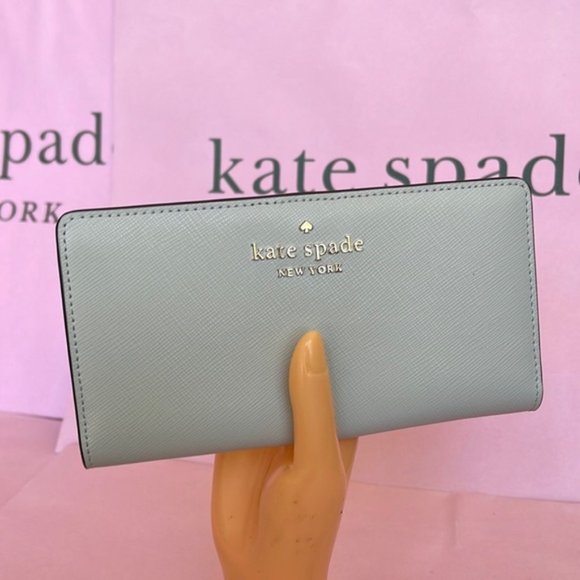 Kate Spade Staci Large Slim Bifold Wallet Crystal Blue - Picture 4 of 14